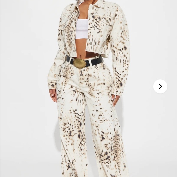 Fashion Nova Denim - Non Stretch Printed Wide Leg Jacket & Jean - White/combo